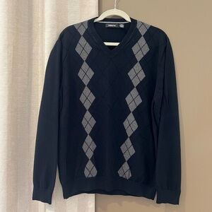 CLAIBORNE Argyle Men's Sweater, Navy & Gray, V-neck Pullover, Size Large